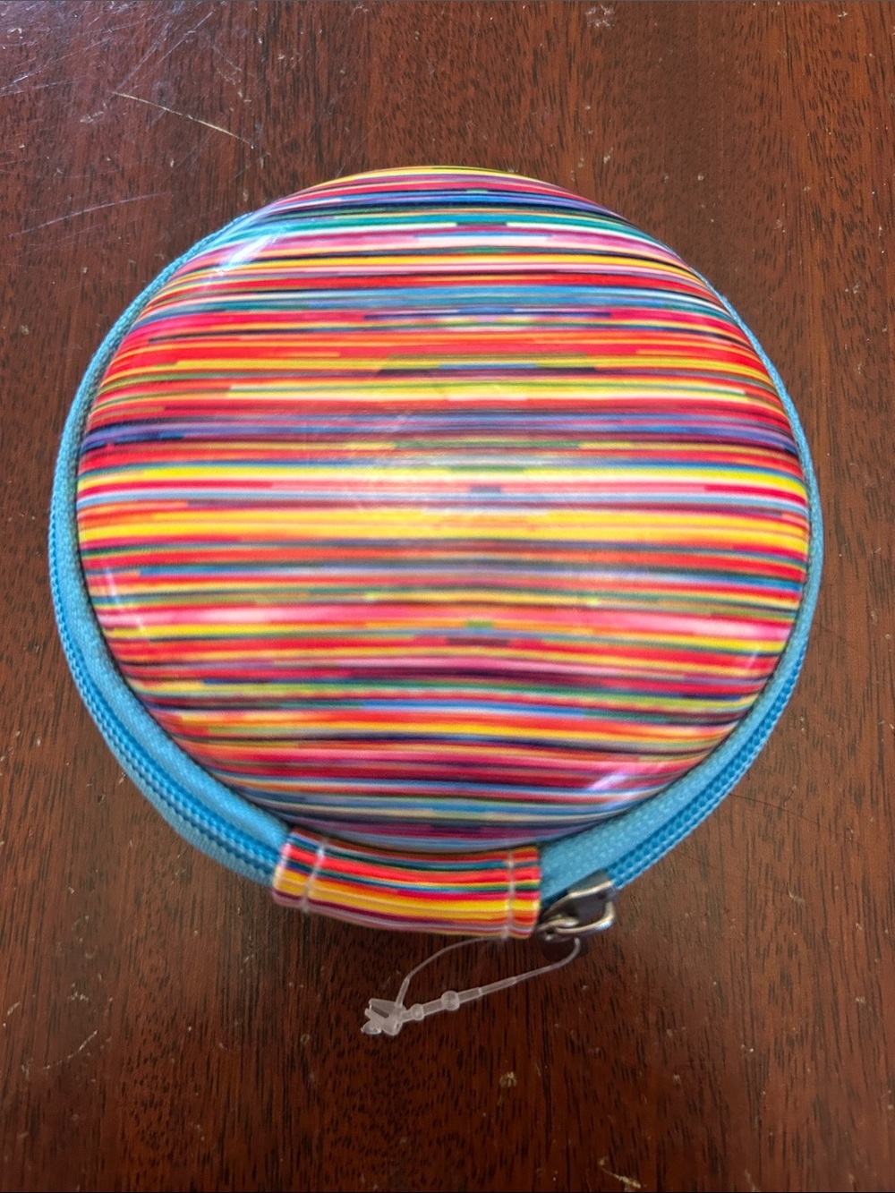 Striped Multicolor Round Zip earbud Case -unbranded 3 1/2”